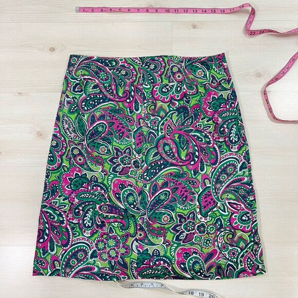 Talbots Petite Skirt Size 12P Pink Paisley Fully Lined 100% Cotton Colorful - Picture 8 of 10